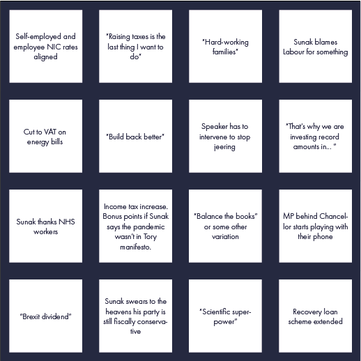 Budget Bingo Card Autumn 2021